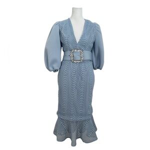 ASOS design Powder Blue lace Midi Dress with Jewel Belt puff sleeve open back